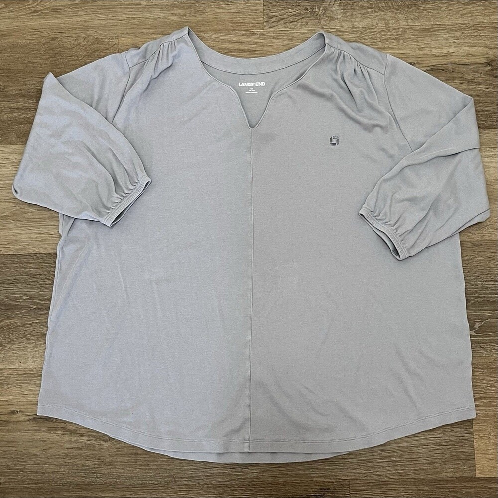 Chase Bank Lands’ End Employee Shirt Women’s 1X 16W-18W Gray 3/4 Sleeve Top